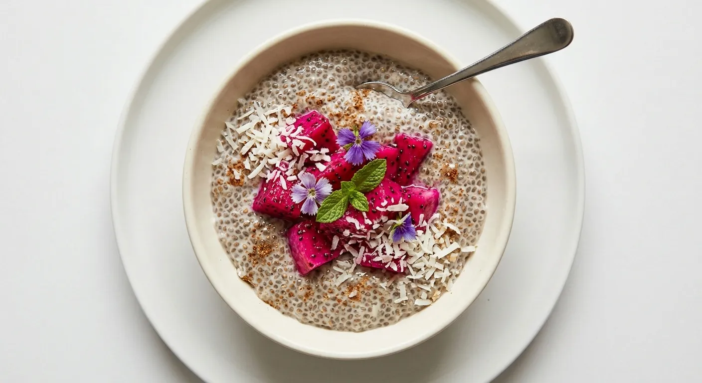 Exotic Spiced Chia Pudding with Dragon Fruit and Coconut