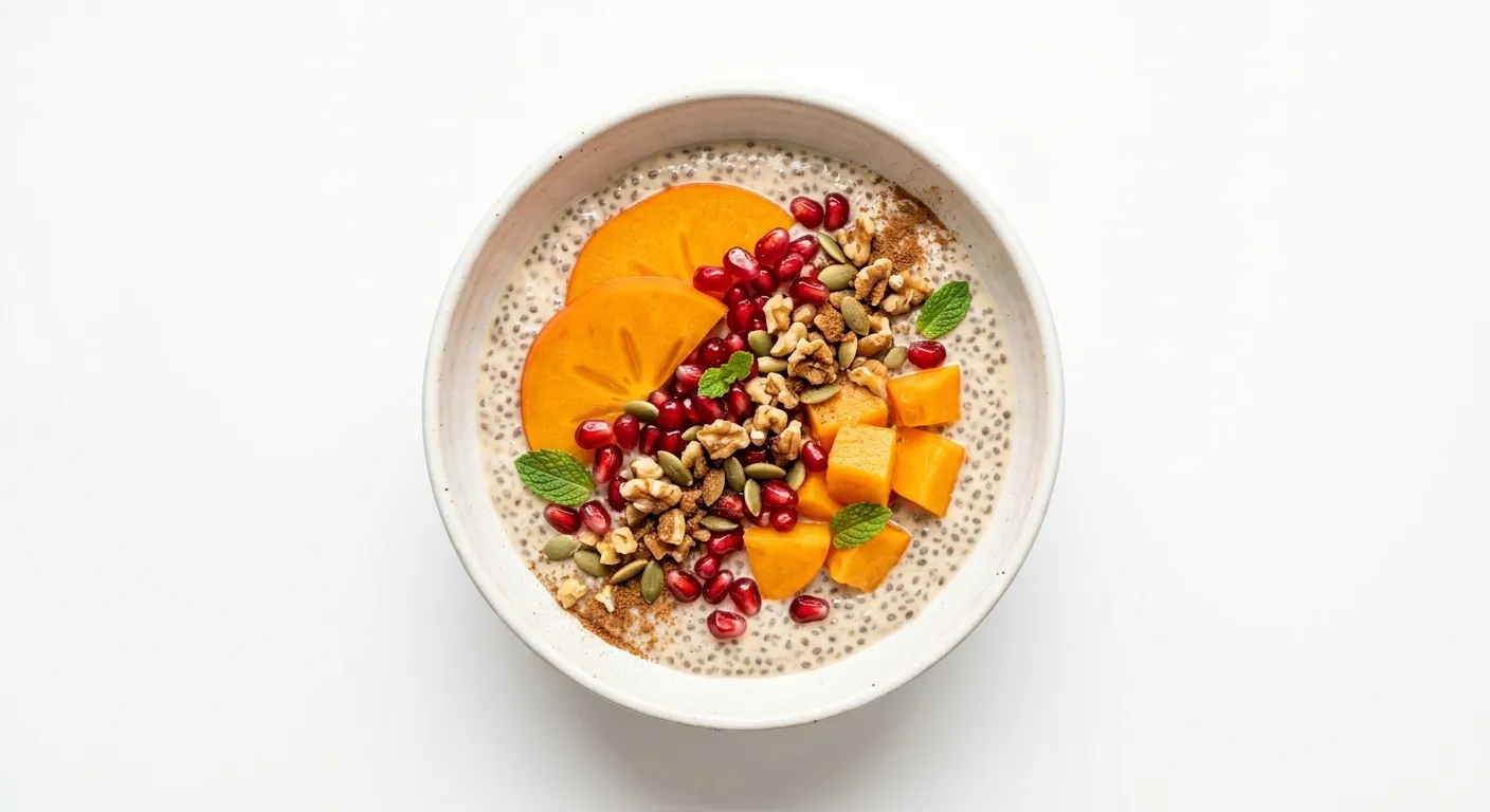 Winter Spiced Chia Pudding with Persimmon and Pomegranate