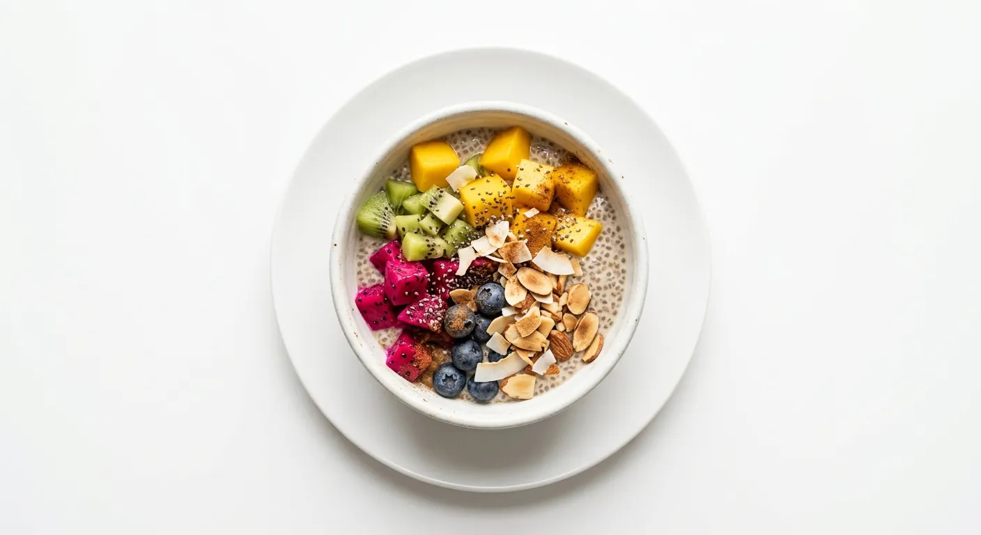 Spiced Chia Pudding with Tropical Fruits and Almonds