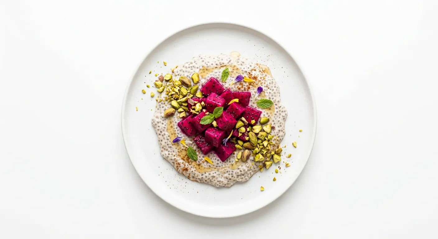 Exotic Spiced Chia Seed Pudding with Dragon Fruit and Pistachios