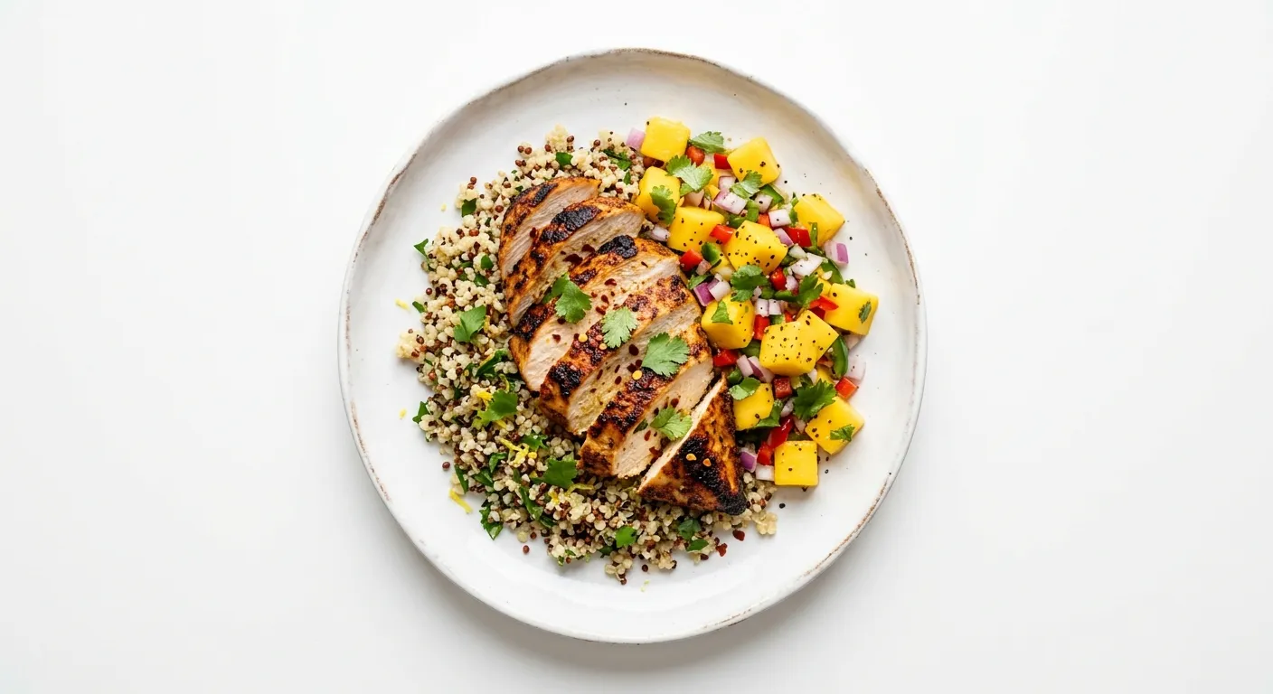 Exotic Spiced Chicken with Mango Salsa and Quinoa