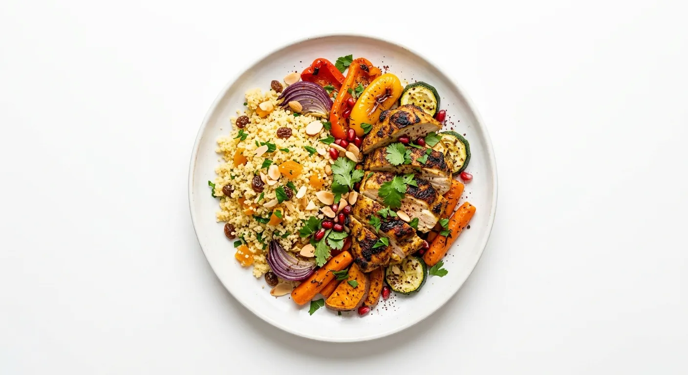 Exotic Spiced Chicken with Moroccan Couscous and Roasted Vegetables