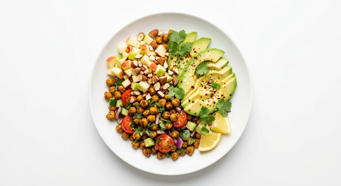 Spiced Chickpea and Avocado Bowl with Apple-Almond Topping