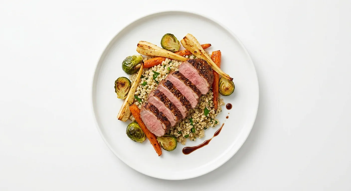 Exotic Spiced Duck Breast with Quinoa and Roasted Vegetables