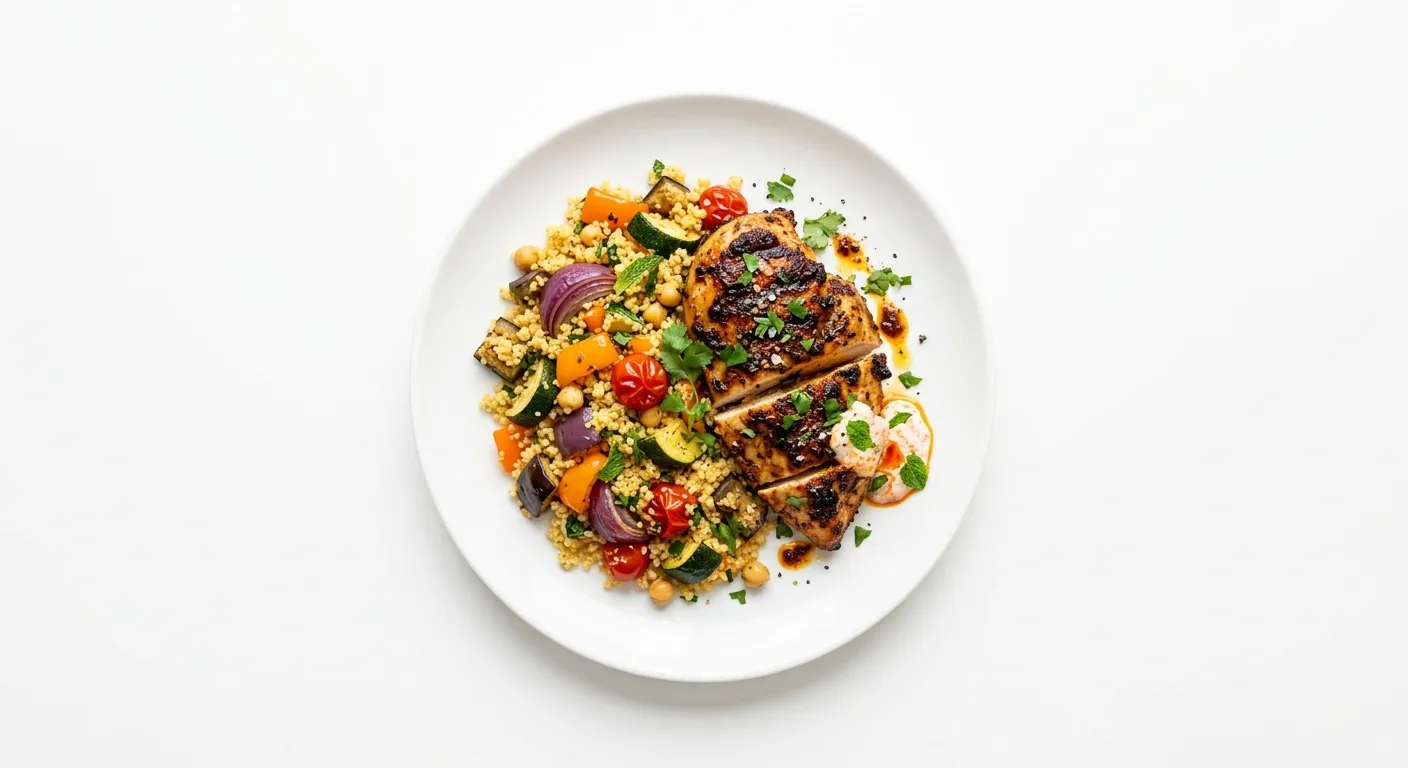 Exotic Spiced Grilled Chicken with Harissa and Roasted Vegetable Couscous
