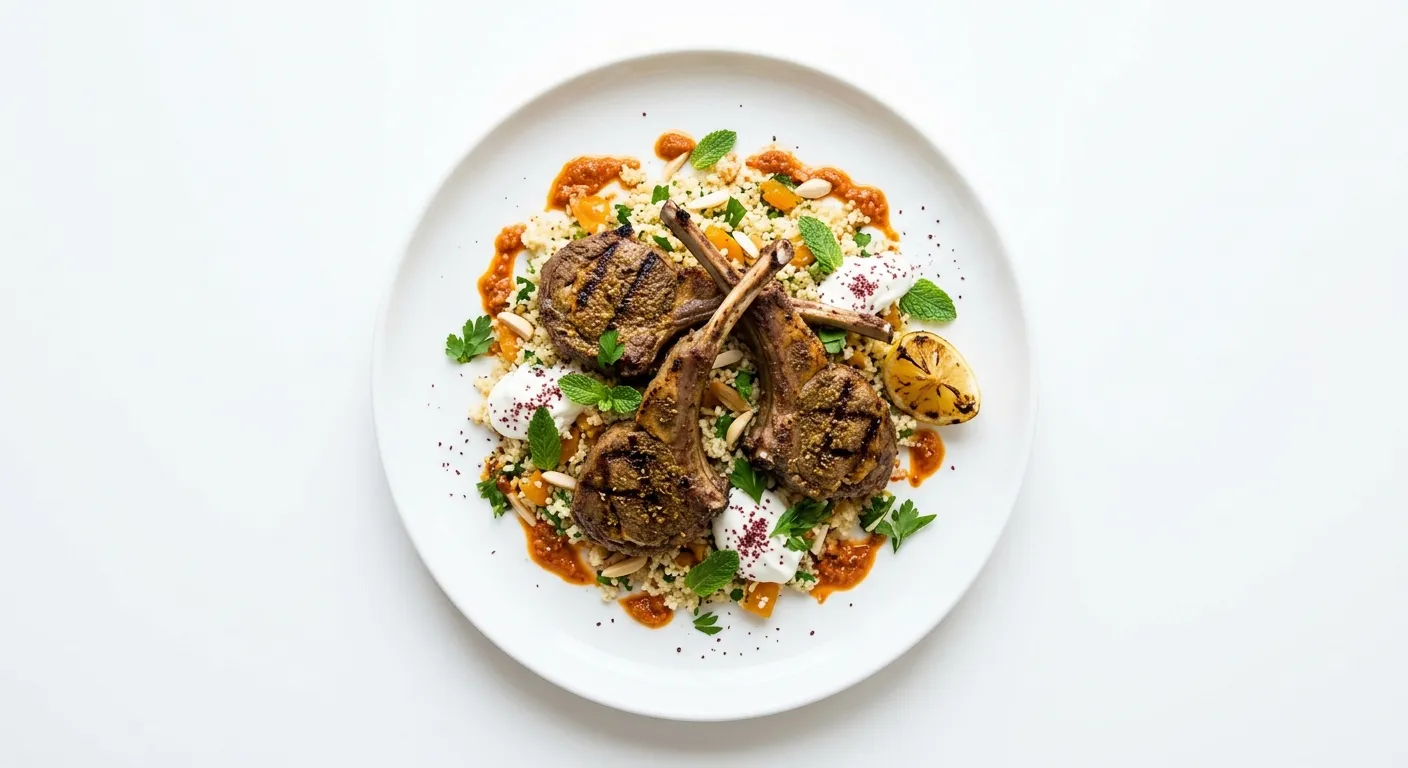 Exotic Spiced Grilled Lamb Chops with Harissa and Couscous