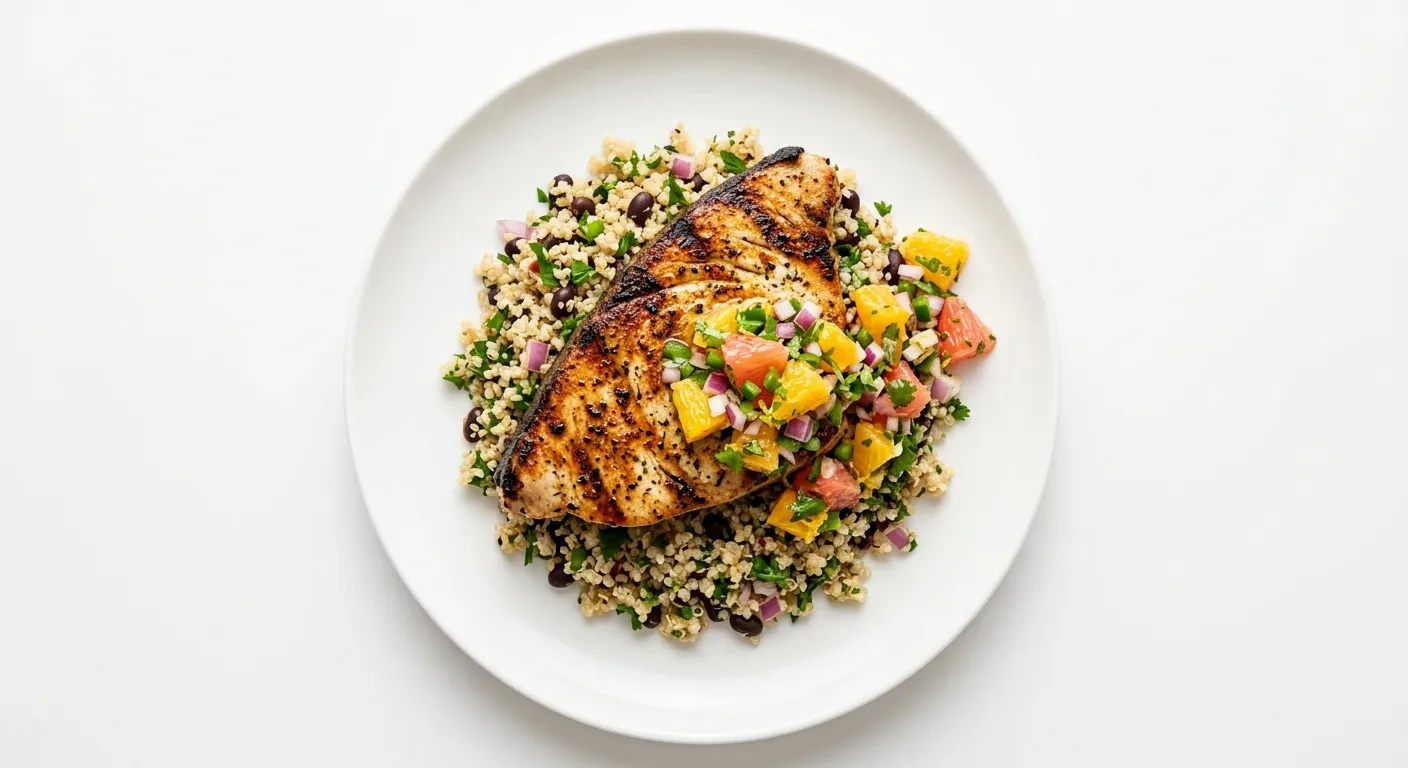 Exotic Spiced Grilled Swordfish with Citrus Salsa and Quinoa