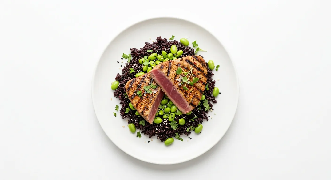 Exotic Spiced Grilled Tuna with Black Rice and Edamame