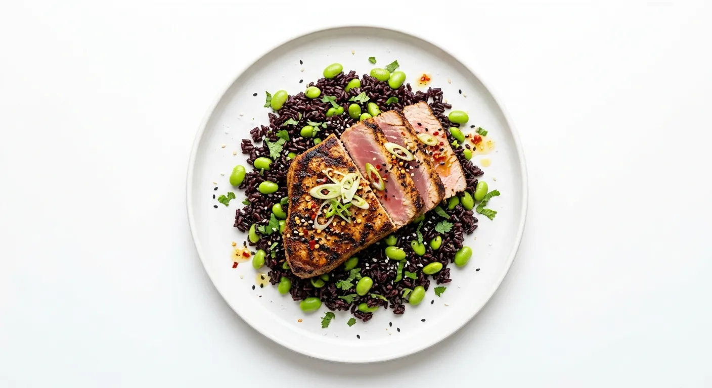 Exotic Spiced Grilled Tuna with Forbidden Rice and Edamame