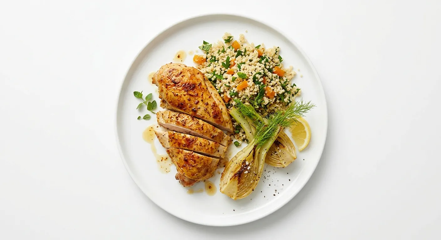 Exotic Spiced Guinea Fowl with Quinoa and Roasted Fennel