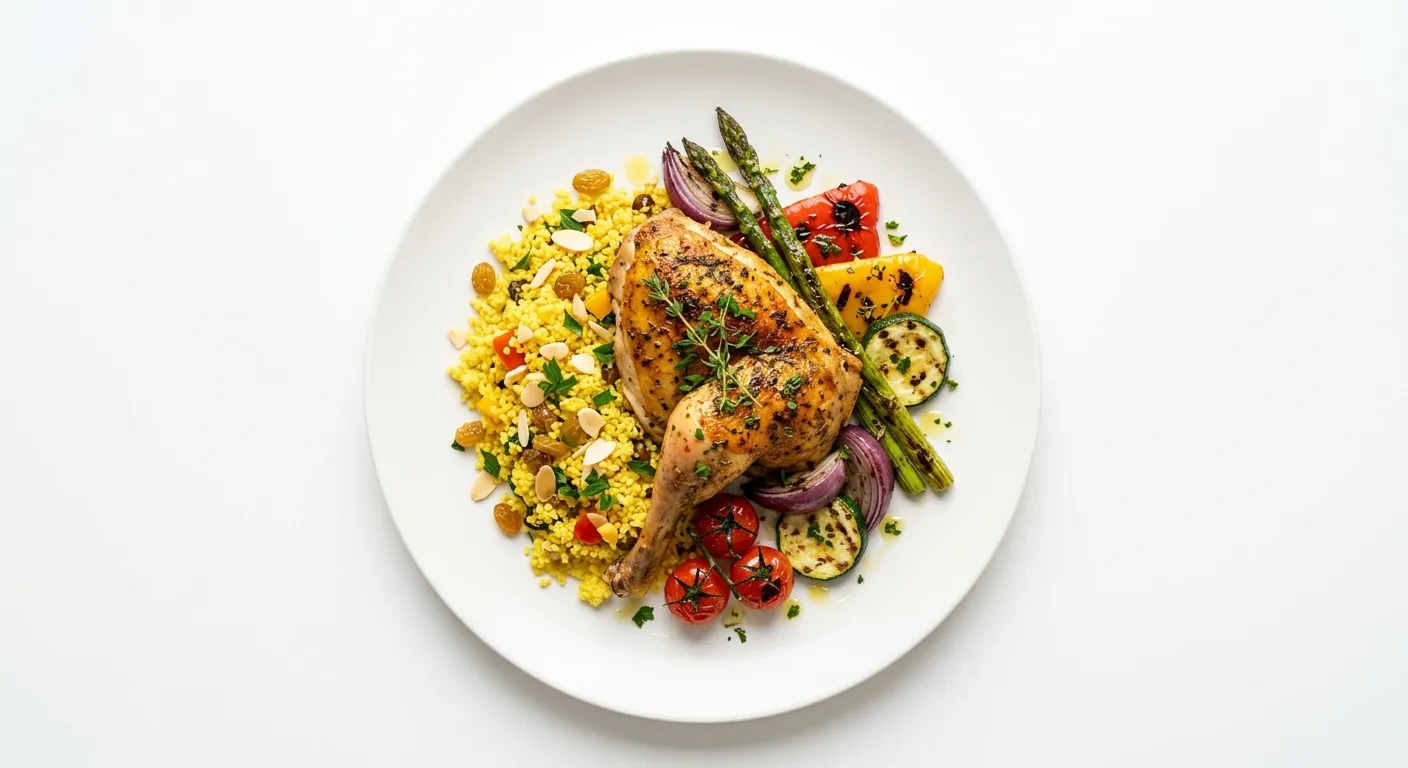 Exotic Spiced Guinea Fowl with Saffron Couscous and Grilled Vegetables