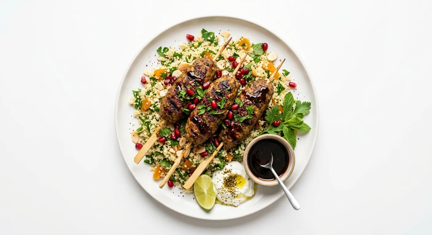 Spiced Lamb Kofta with Pomegranate Molasses and Herbed Couscous