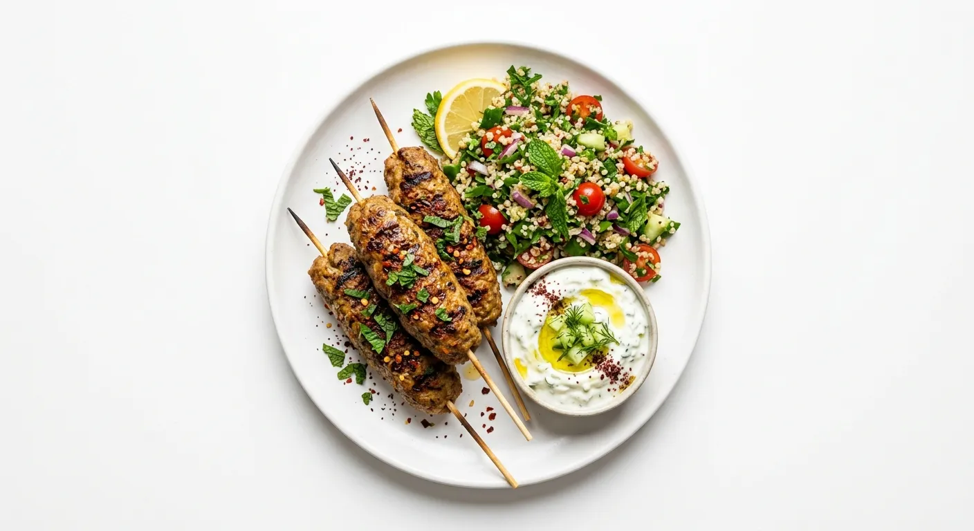 Exotic Spiced Lamb Kofta with Tzatziki and Quinoa Tabouleh