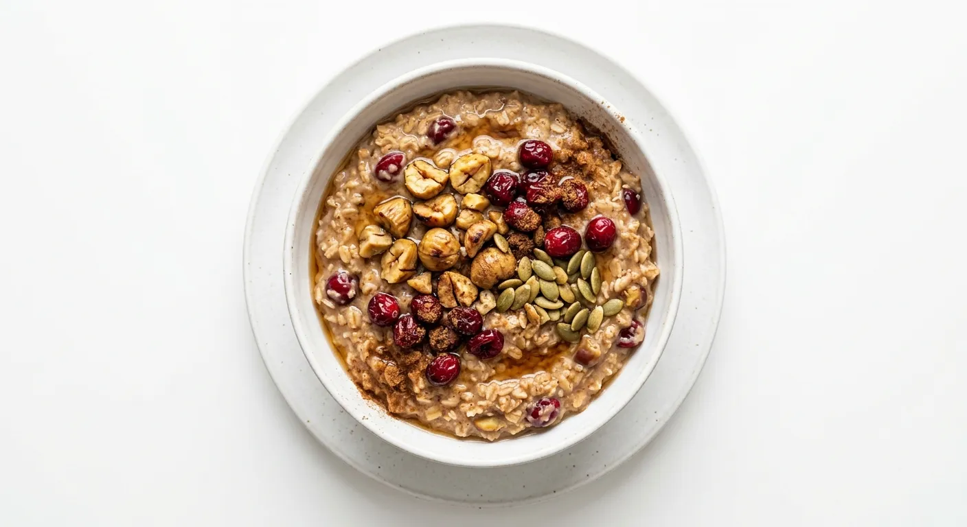 Winter Spiced Oatmeal with Roasted Chestnuts and Cranberries