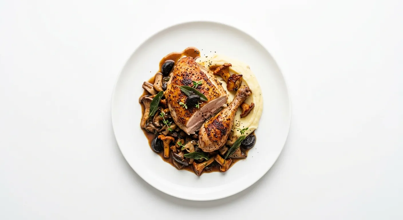 Exotic Spiced Pheasant with Black Garlic and Wild Mushroom Ragout