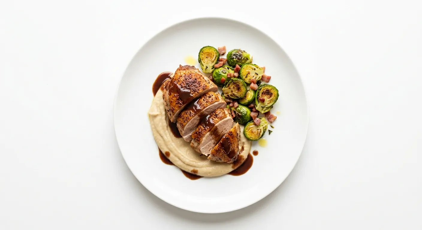 Exotic Spiced Pheasant with Chestnut Purée and Roasted Brussels Sprouts