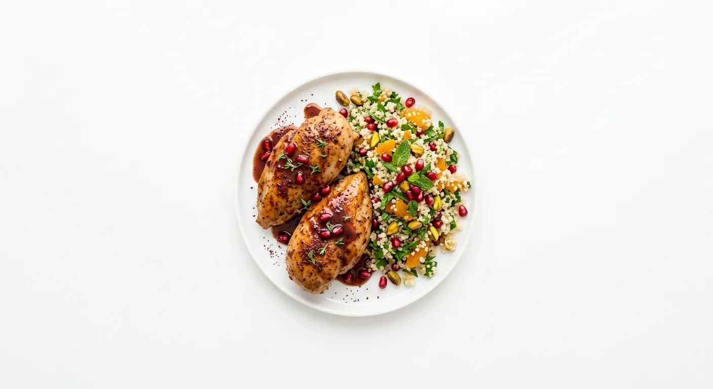 Exotic Spiced Pheasant with Pomegranate Glaze and Quinoa Pilaf
