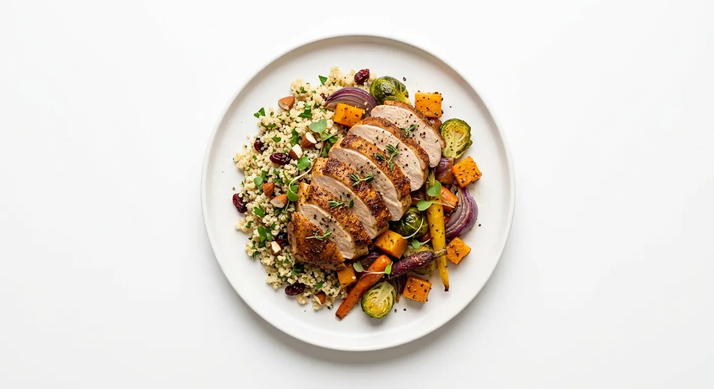 Exotic Spiced Pheasant with Quinoa and Roasted Vegetables