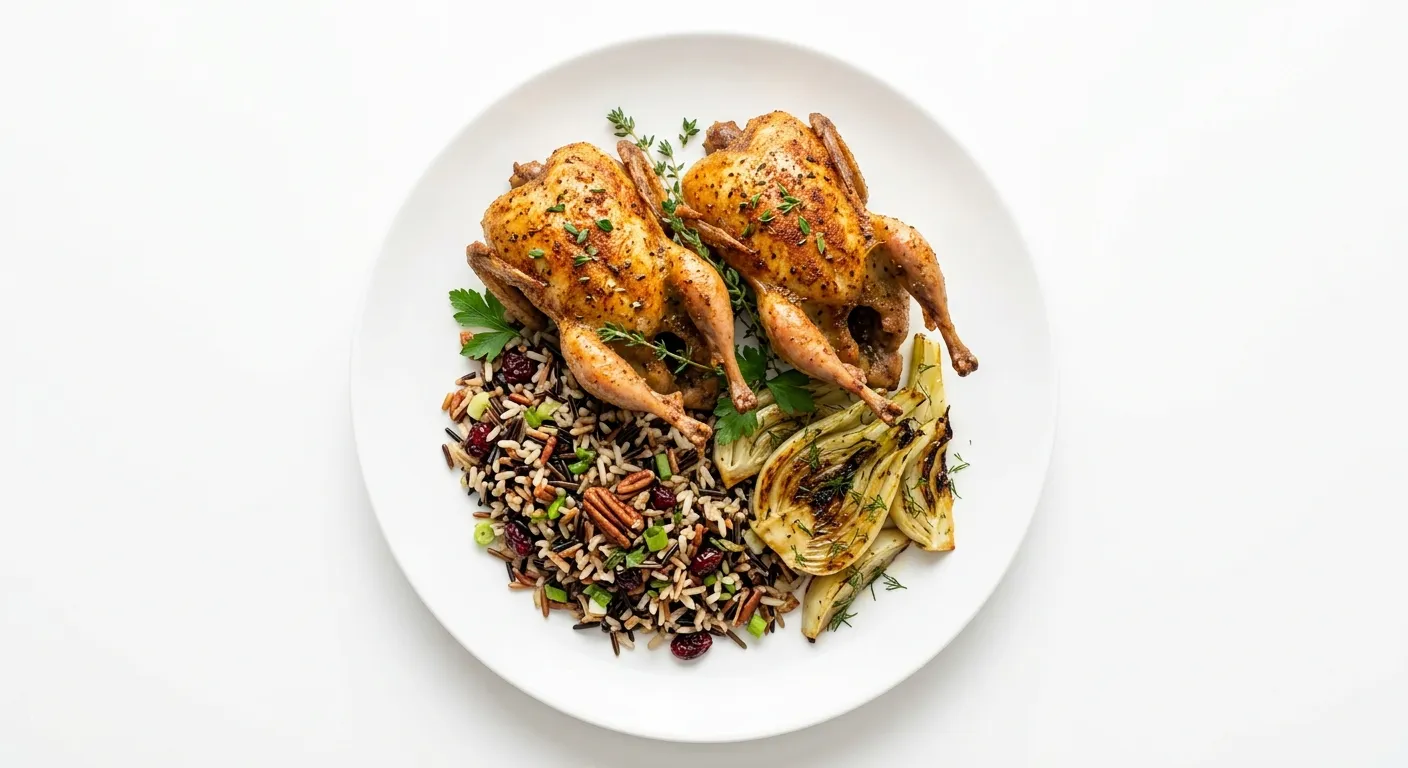 Exotic Spiced Quail with Wild Rice and Roasted Fennel
