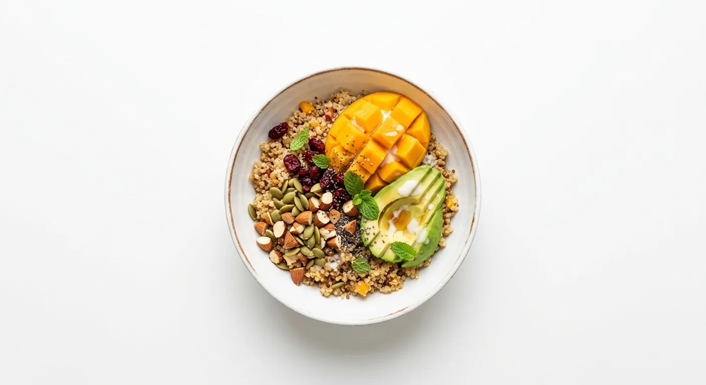 Exotic Spiced Quinoa Breakfast Bowl with Mango and Avocado