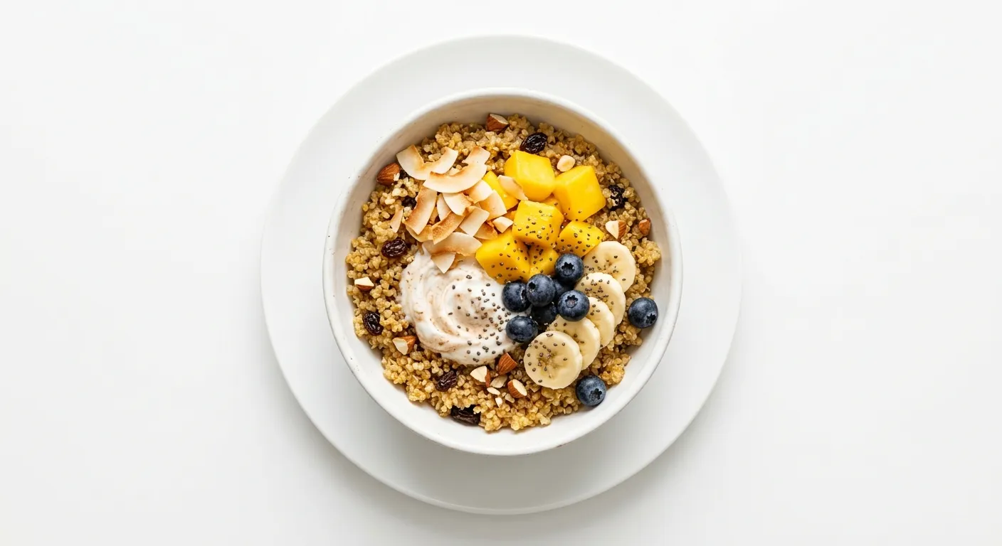 Exotic Spiced Quinoa Breakfast Bowl with Mango and Coconut