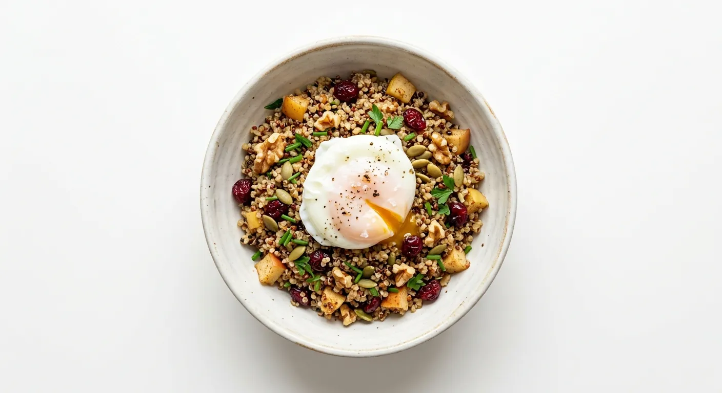 Exotic Spiced Quinoa Breakfast Bowl with Poached Egg