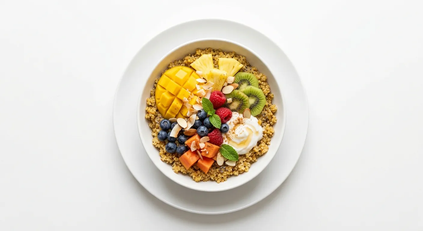 Exotic Spiced Quinoa Breakfast Bowl with Tropical Fruits