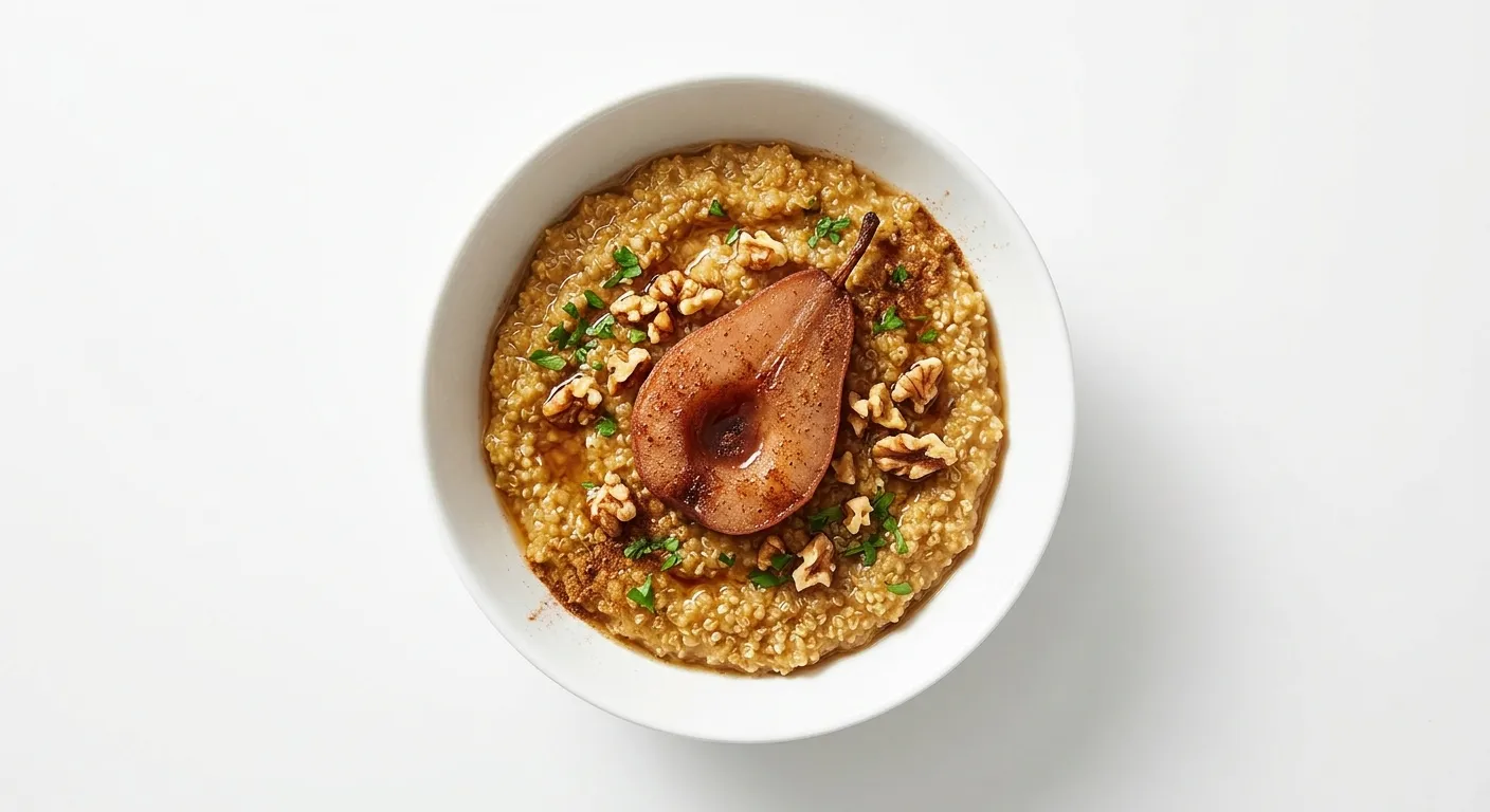 Spiced Quinoa Porridge with Poached Pear and Walnuts