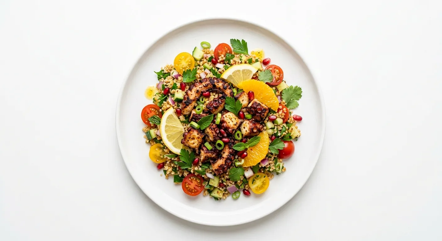 Exotic Spiced Quinoa Salad with Grilled Octopus and Citrus Vinaigrette