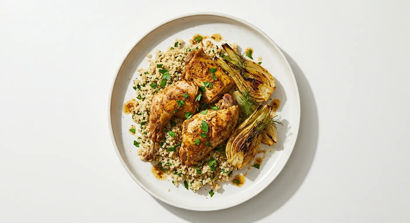 Exotic Spiced Rabbit with Quinoa and Roasted Fennel