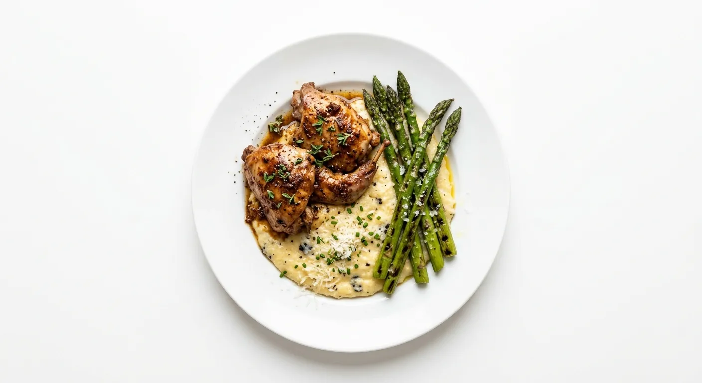 Exotic Spiced Rabbit with Truffle Polenta and Grilled Asparagus