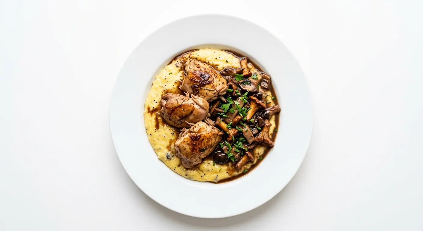 Exotic Spiced Rabbit with Wild Mushroom Ragout and Truffle Polenta