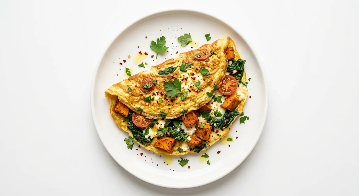 Autumn Spiced Sweet Potato and Spinach Omelette