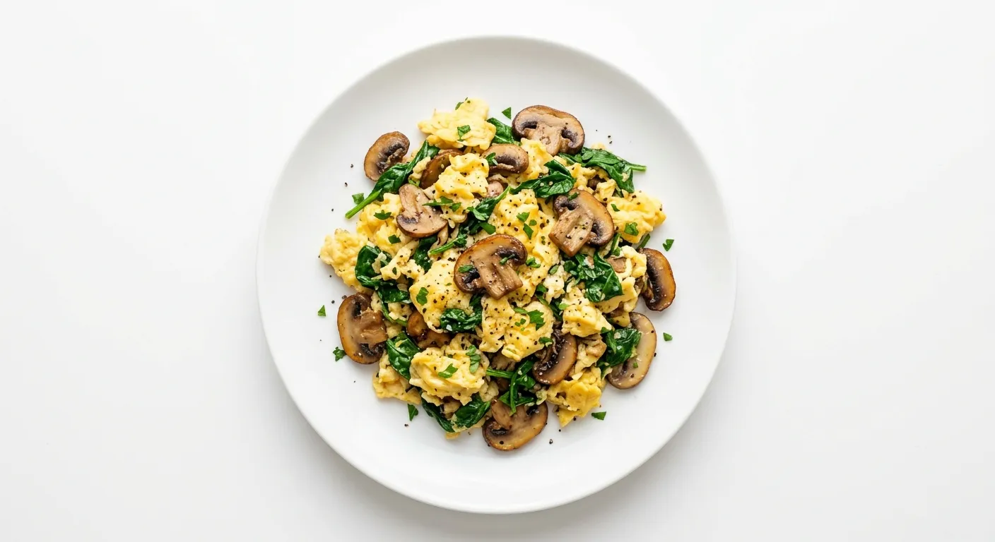 Autumn Breakfast Scramble with Spinach and Mushrooms
