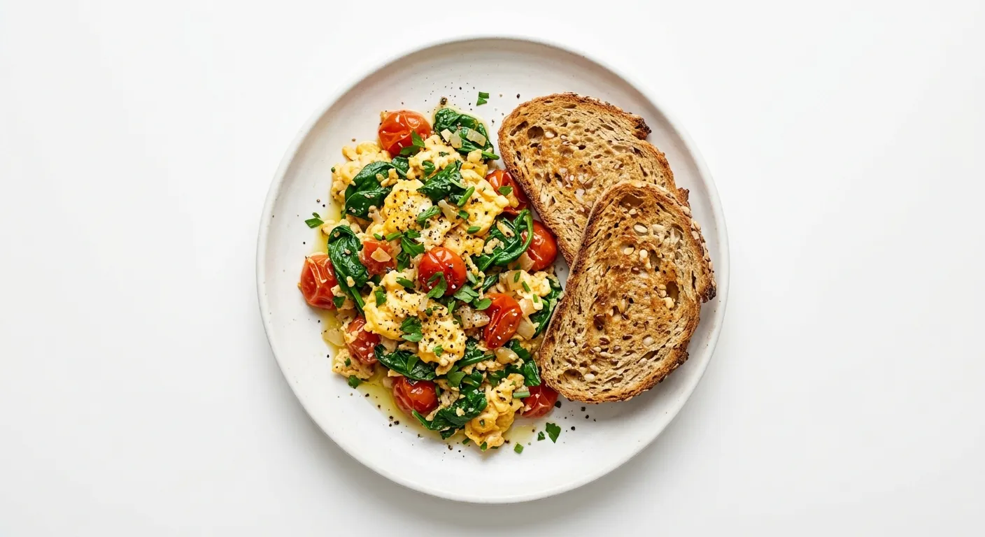 Spinach and Tomato Scramble with Whole Grain Toast