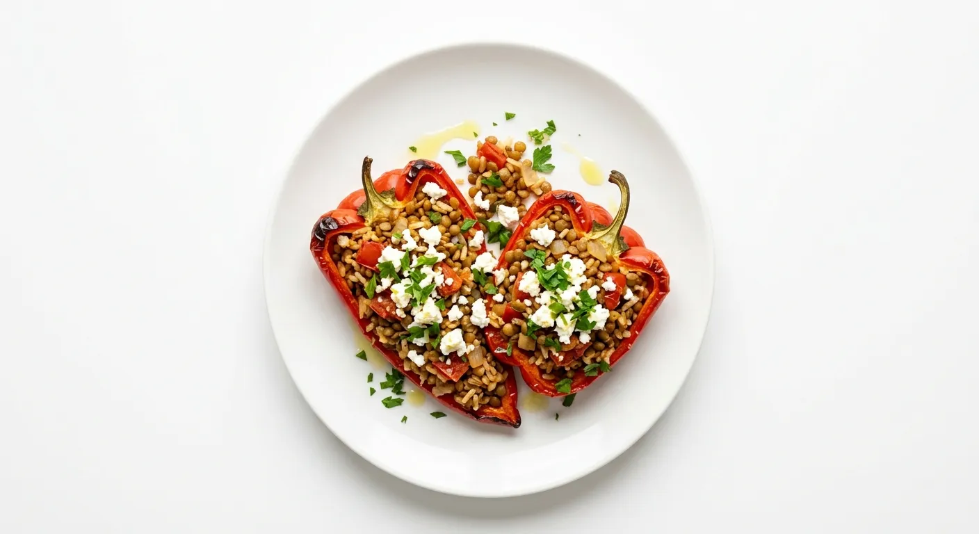 Stuffed Bell Peppers with Spiced Lentils and Feta