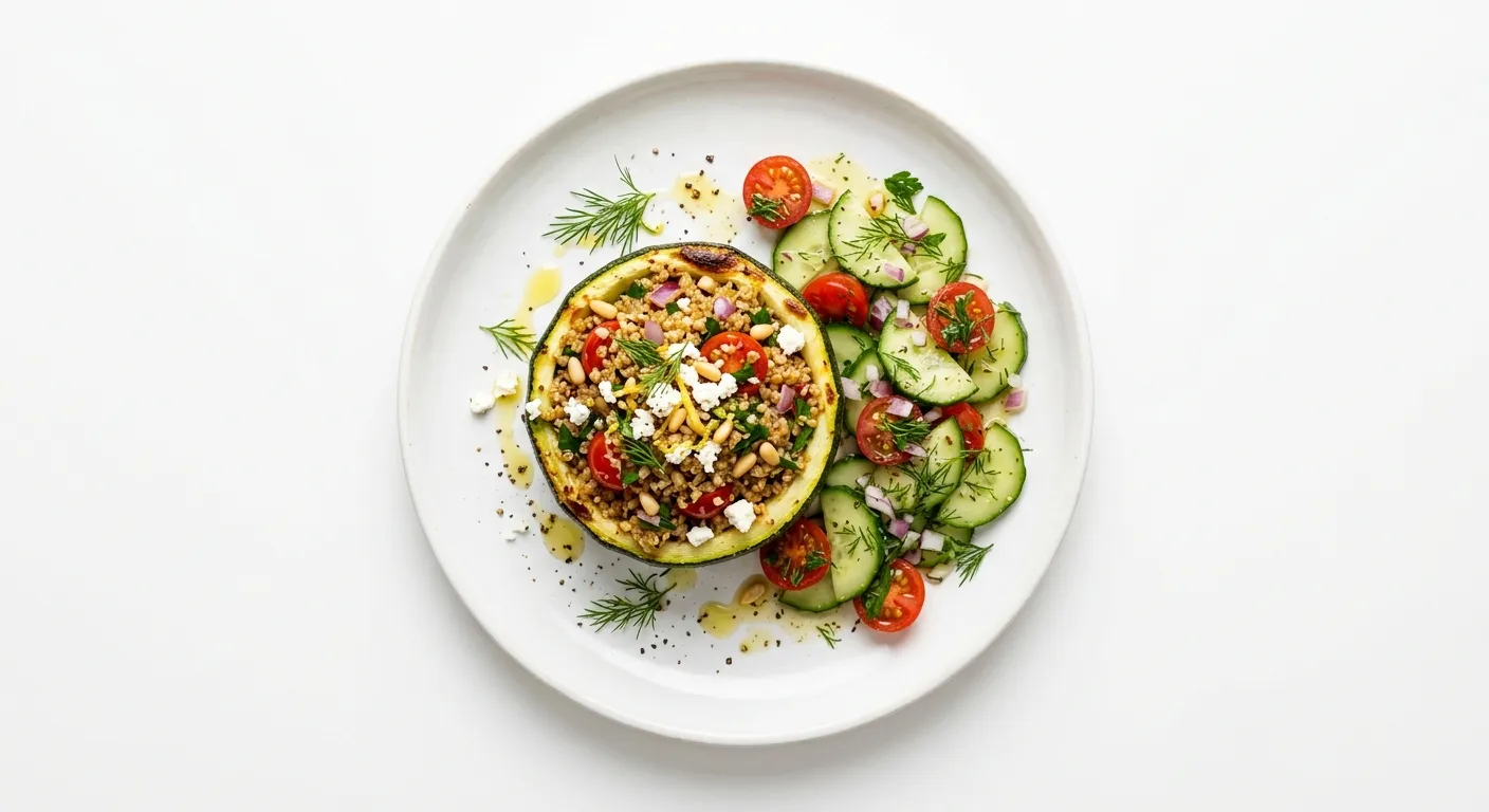 Stuffed Round Zucchini with Quinoa and Cucumber Salad