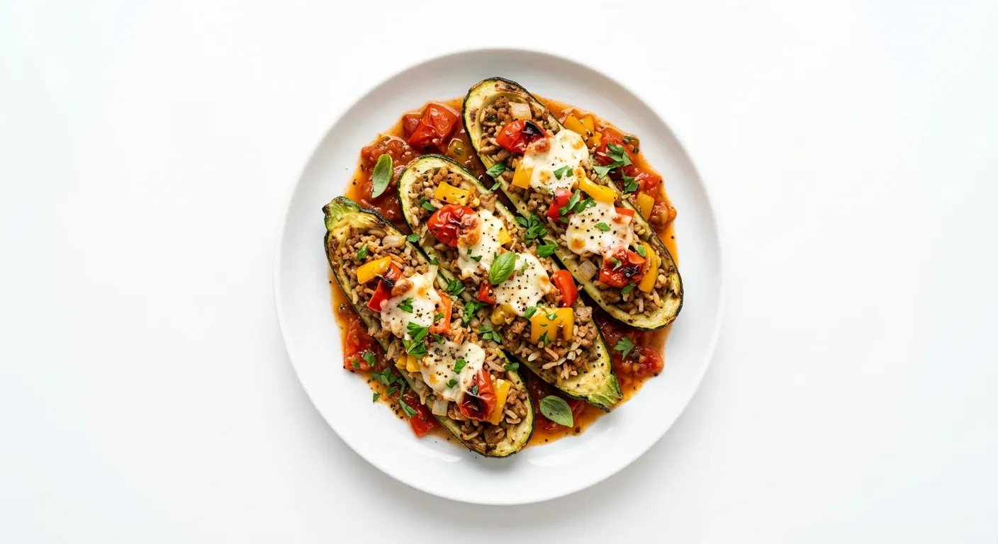 Stuffed Zucchini with Tomato and Pepper Sauce