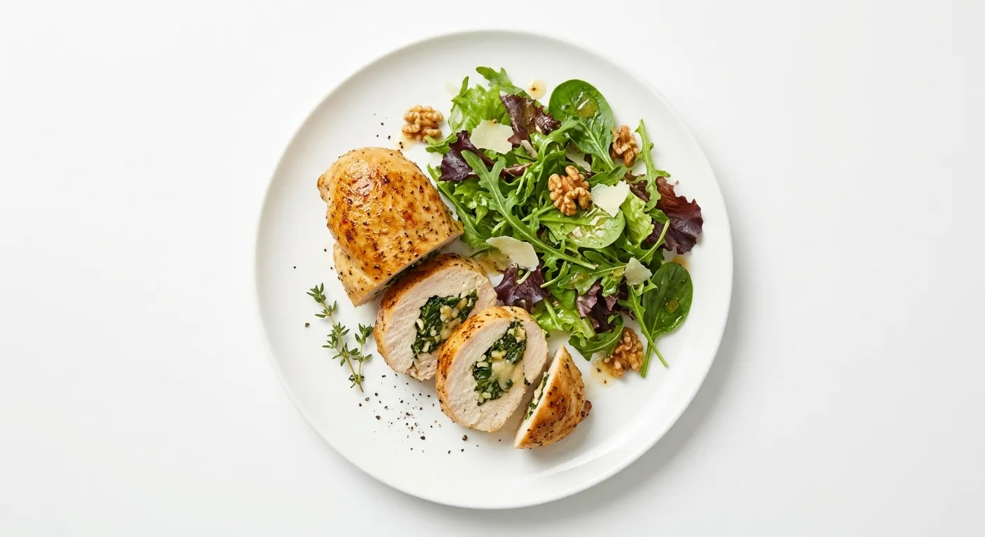 Swiss Chard and Herb Stuffed Chicken Breast with Lettuce Salad