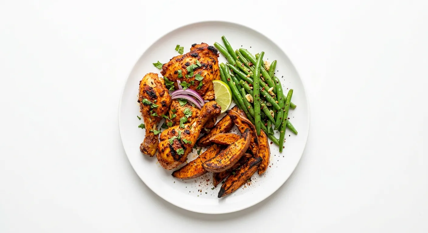 Tandoori Chicken with Roasted Sweet Potatoes and Green Beans