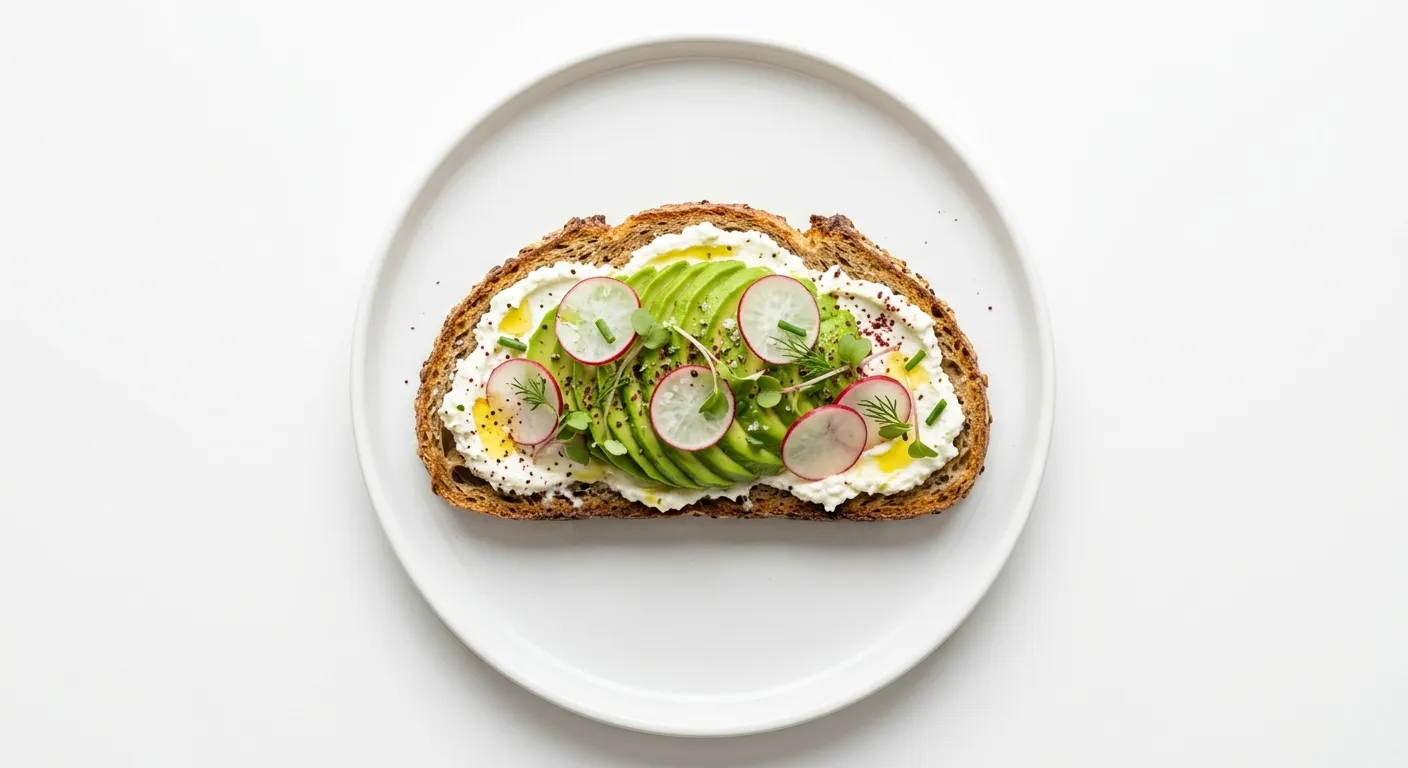 Tartine de fromage blanc, avocat et radis