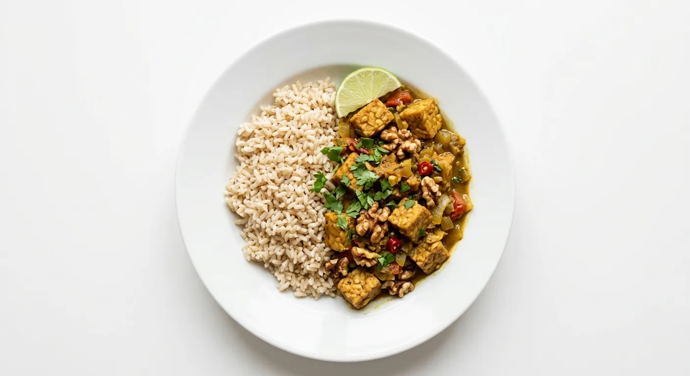 Tempeh and Walnut Curry with Brown Rice