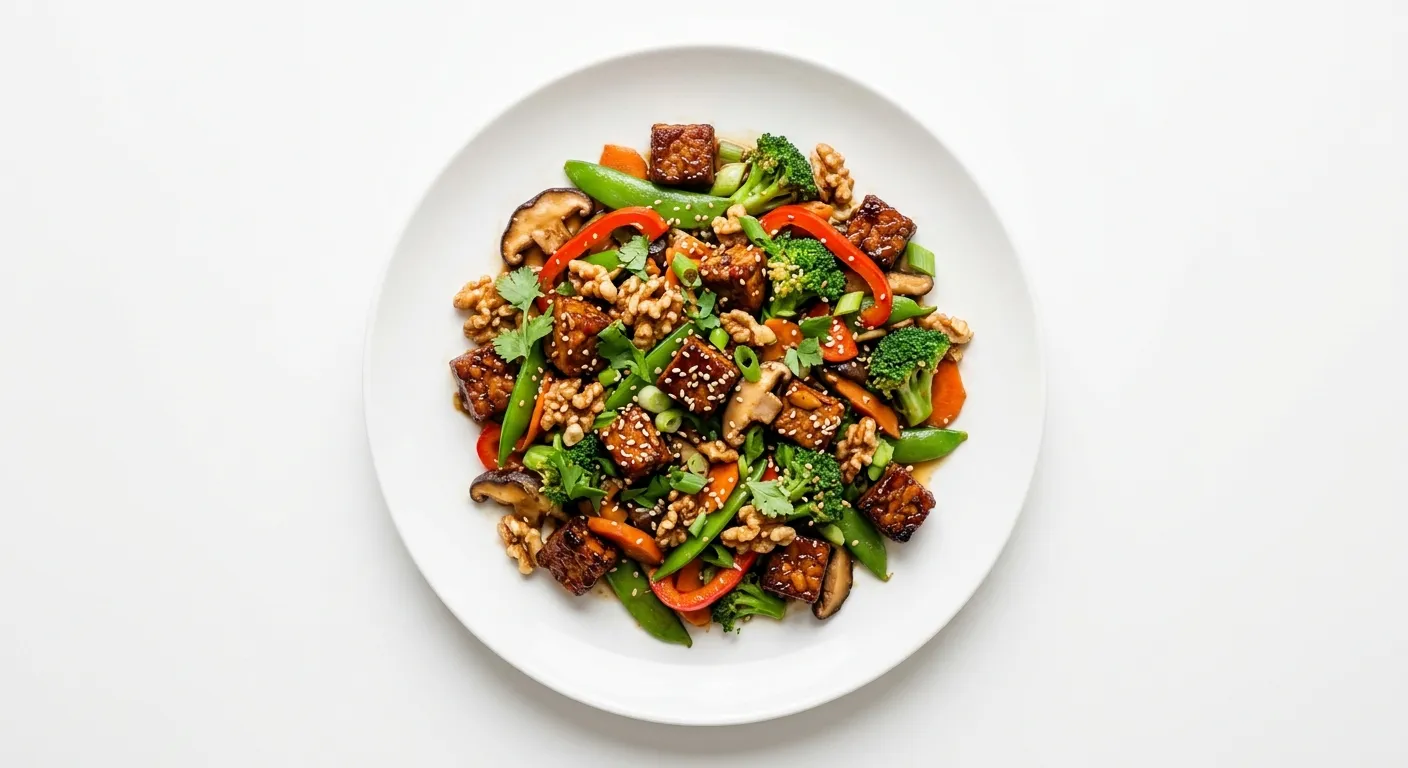 Tempeh and Walnut Stir-Fry with Mixed Vegetables