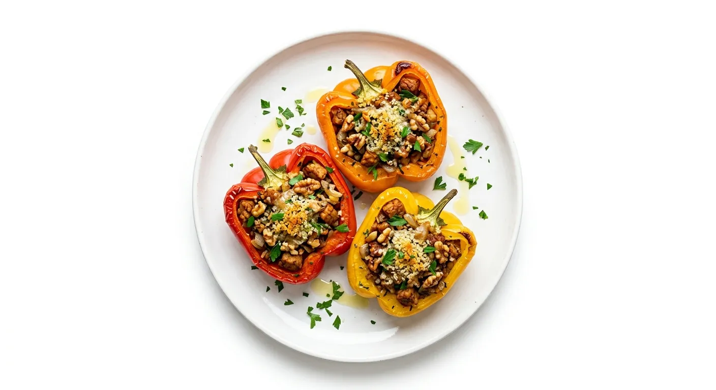 Tempeh and Walnut Stuffed Bell Peppers