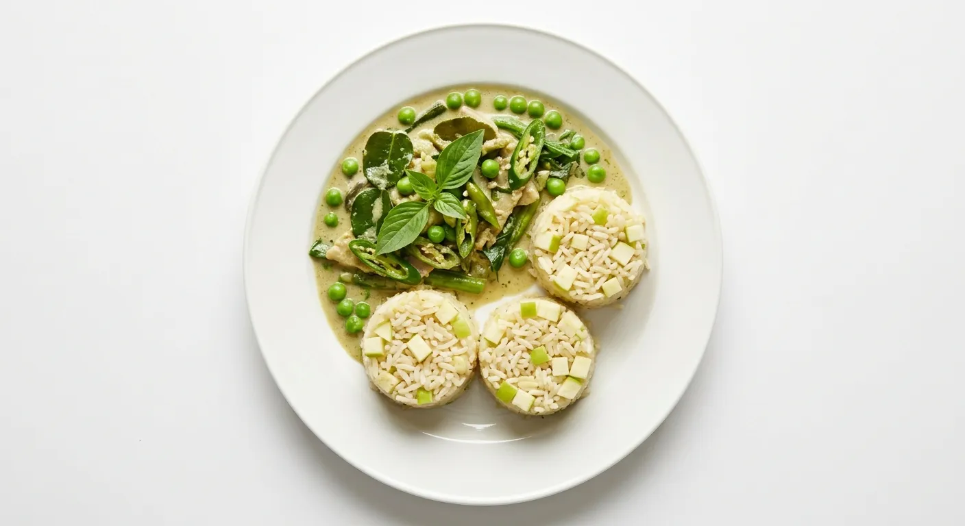 Thai Green Curry with Tinned Peas and Apple Rice Cups