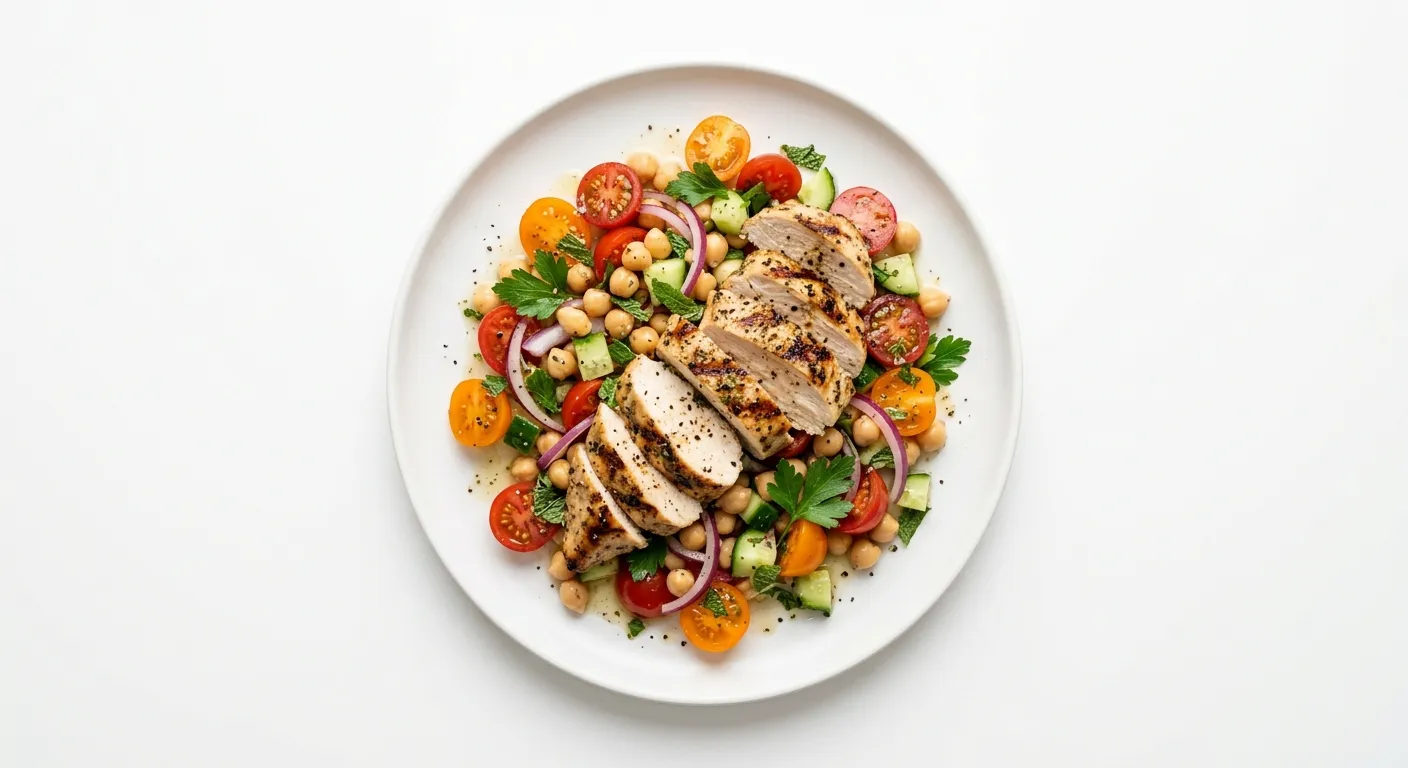 Tomato and Chickpea Salad with Grilled Chicken