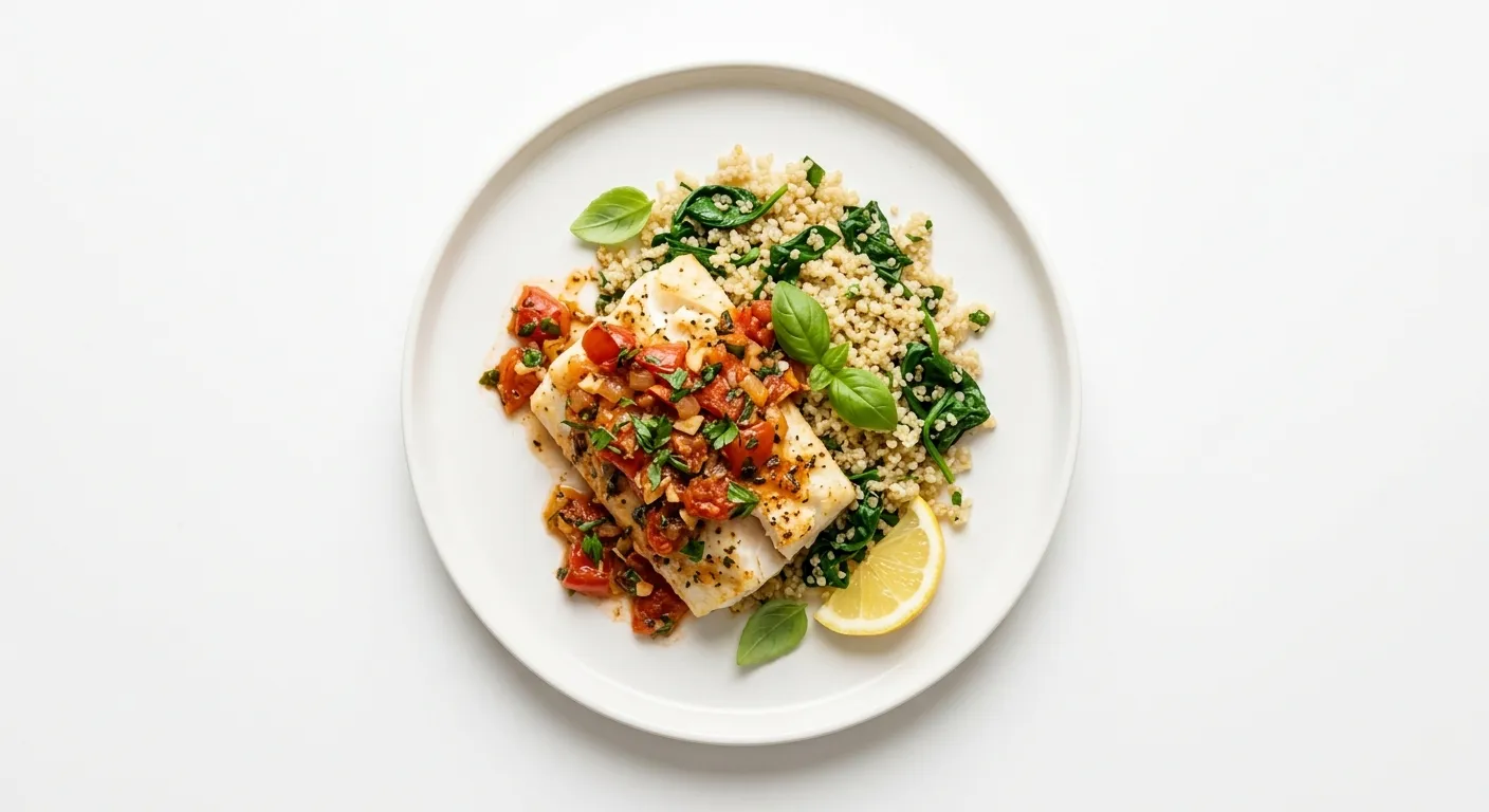 Tomato and Herb Baked Cod with Quinoa and Spinach