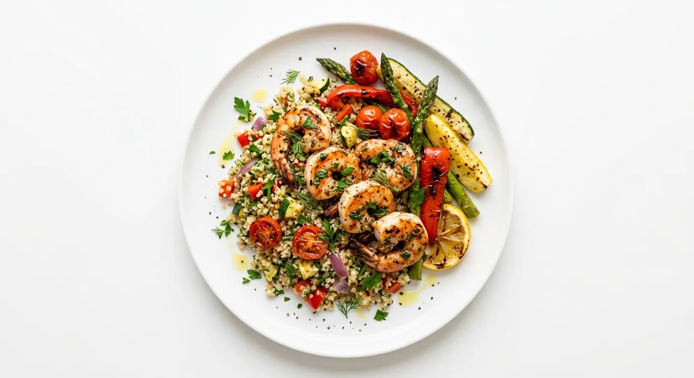 Tomato and Herb Grilled Shrimp with Quinoa and Seasonal Vegetables