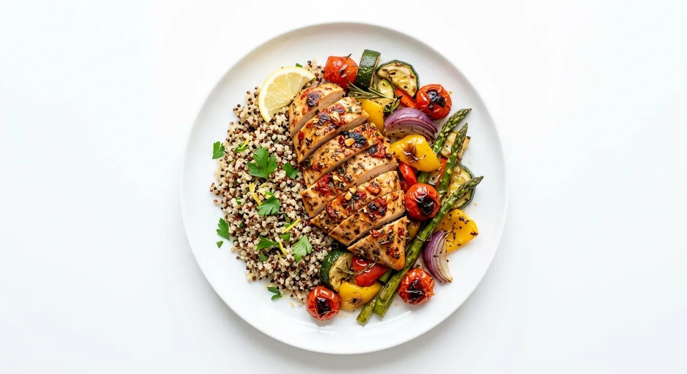 Tomato and Herb Marinated Chicken with Quinoa and Roasted Vegetables