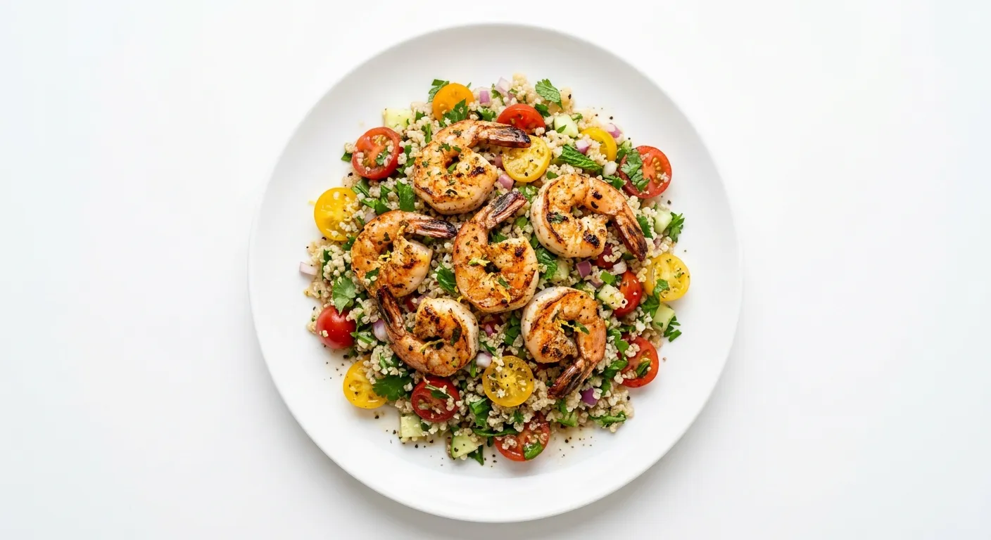 Tomato and Herb Quinoa Salad with Grilled Shrimp